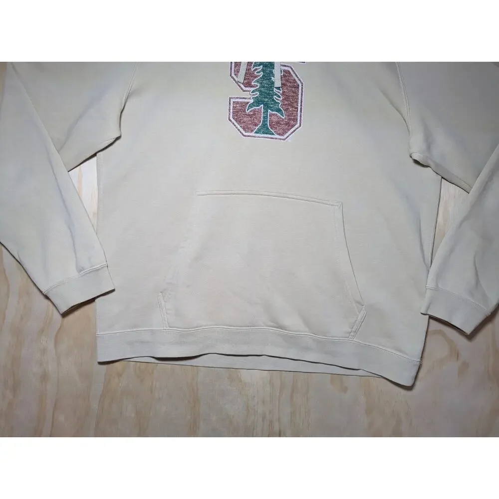 Nike Men's Large Stanford Cardinal Pullover Hoodie Cream Beige Sweatshirt Logo
